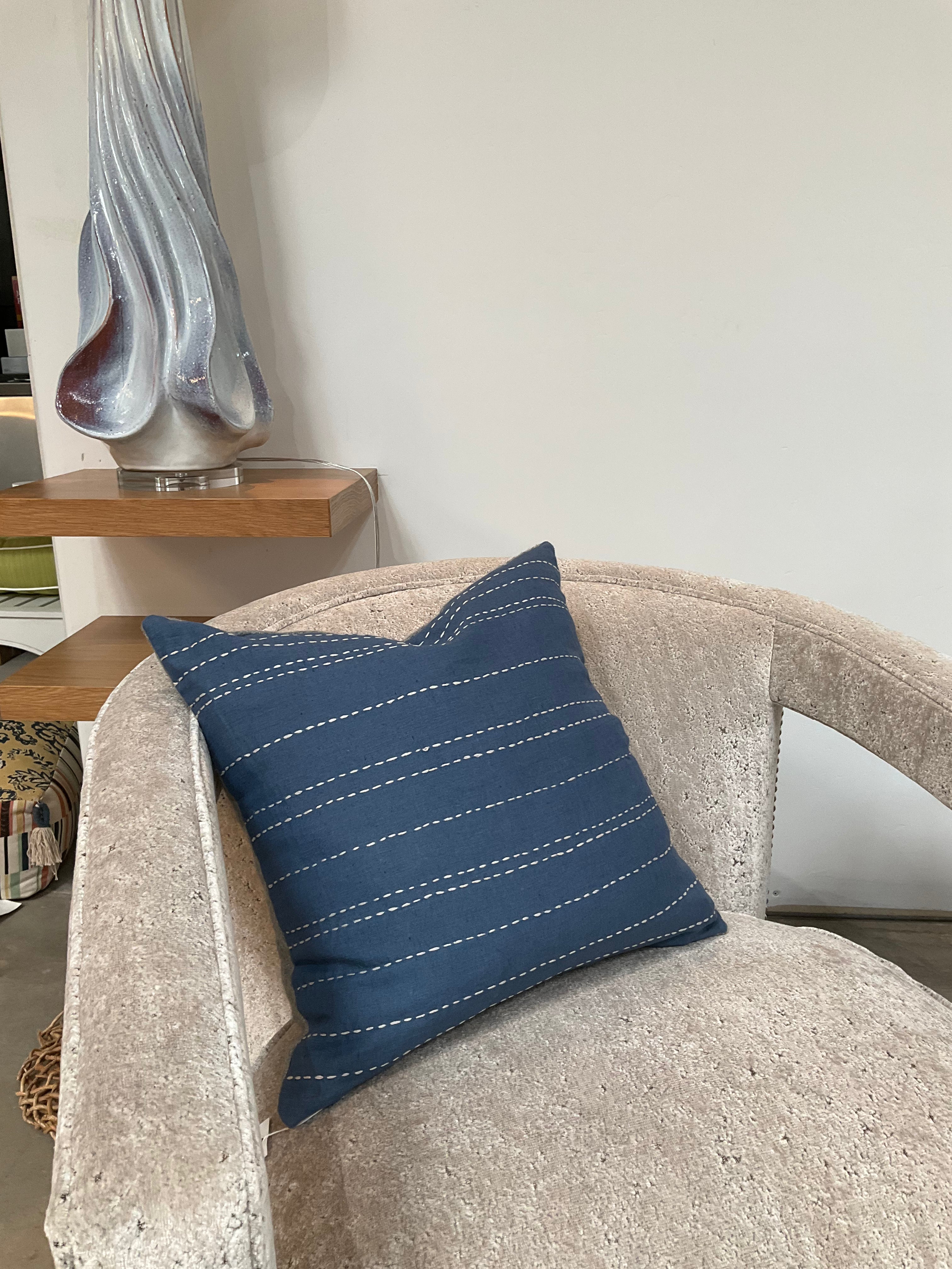 Blue with White Dashes Pillow